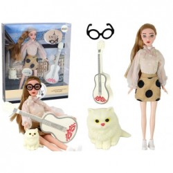 Children's Doll Emily with Guitar Glasses Long Blonde Hair Kitten