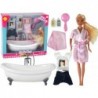 Children's Doll Long Blonde Hair Bathrobe Pink Bathtub Bathroom
