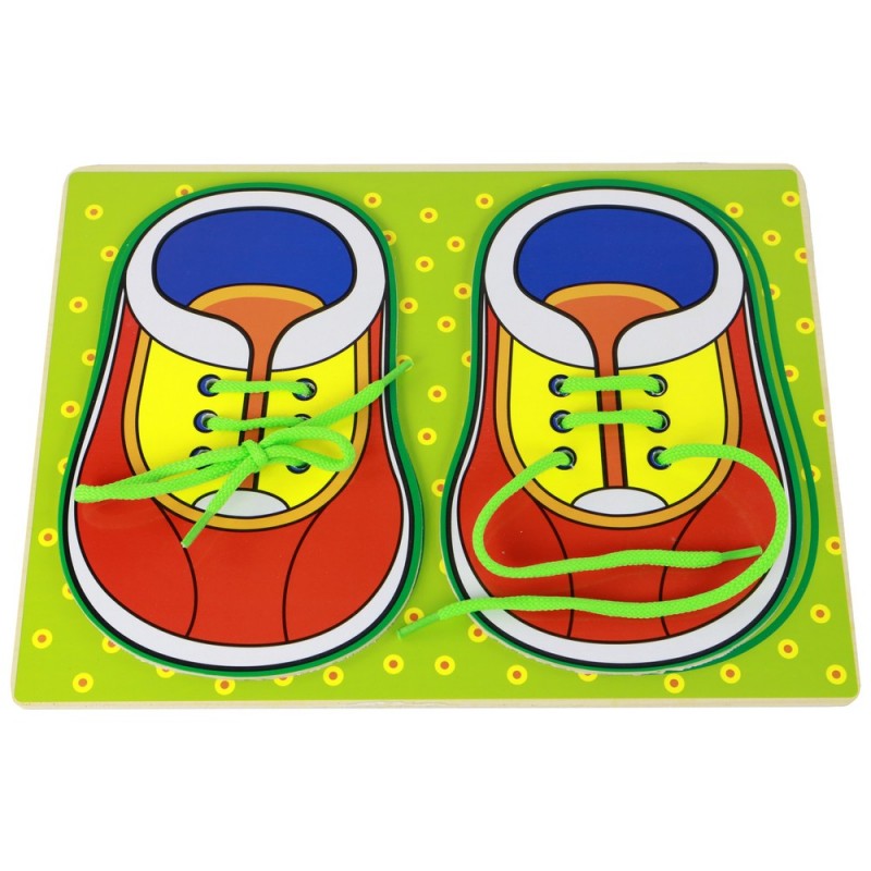 Wooden educational toy for learning how to tie shoelaces