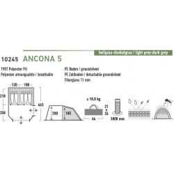 Tent Ancona 5, lightgrey/darkgrey/red