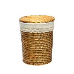 Laundry basket MAX-3, D31xH44cm, weave, color  light brown, fabric with lace