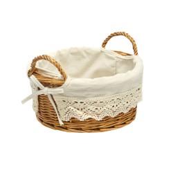Basket MAX-4, D25xH12 16cm, weave, color  light brown, fabric with lace