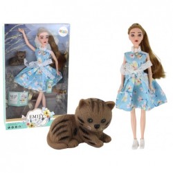 Children's Doll Emily Spring Long Hair Blue Dress Kitten