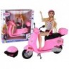 Set of a doll on a pink scooter with movable elements