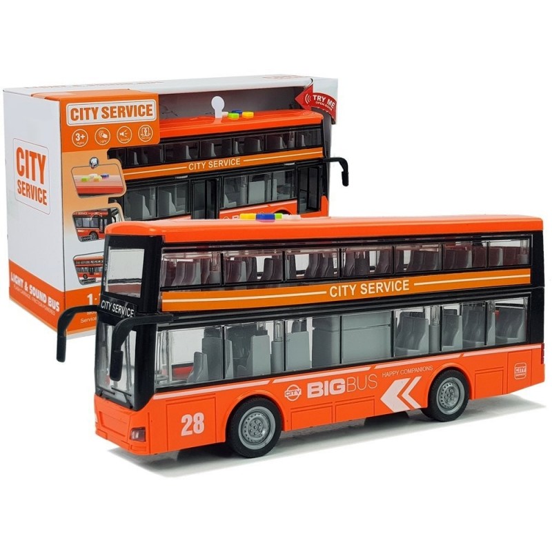 Double-decker Bus with Friction Drive Sound Lights 1:16 Orange