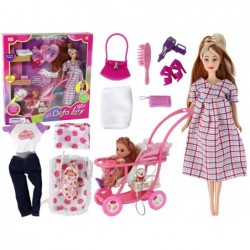 Lucy Doll Set Pregnant Baby Stroller Long Brown Hair