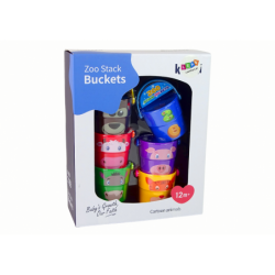 A set of colorful buckets with animals - a pyramid