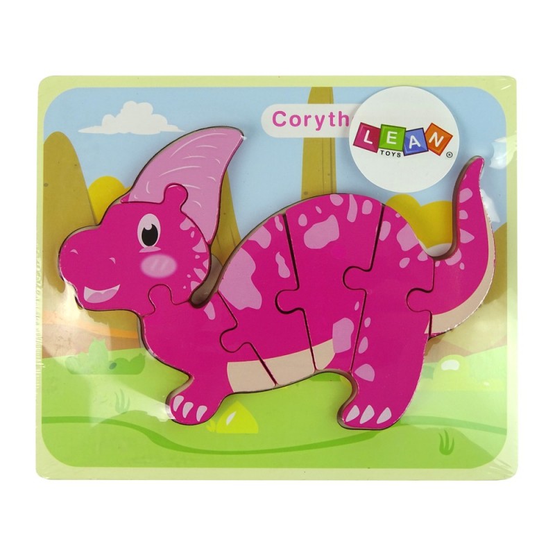 Wooden Puzzle Dinosaur Corythosaurus Pink Spinosaurus Purple