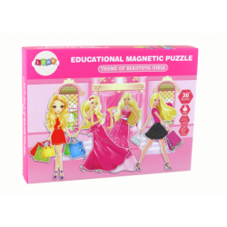 A set of educational magnetic puzzles with a Barbie motif