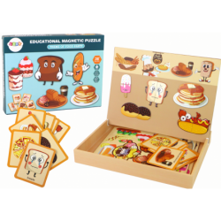 A set of educational magnetic puzzles with a food theme