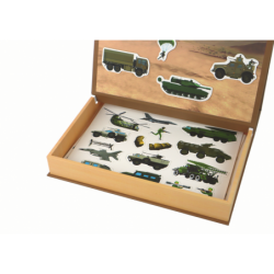 A set of educational magnetic puzzles with a land war motif