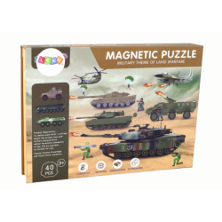A set of educational magnetic puzzles with a land war motif