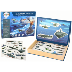 A set of educational magnetic puzzles with a military ship motif