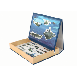 A set of educational magnetic puzzles with a military ship motif