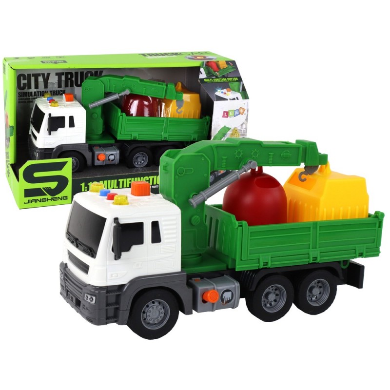 Garbage Truck With Crane Friction Drive Green 1:16