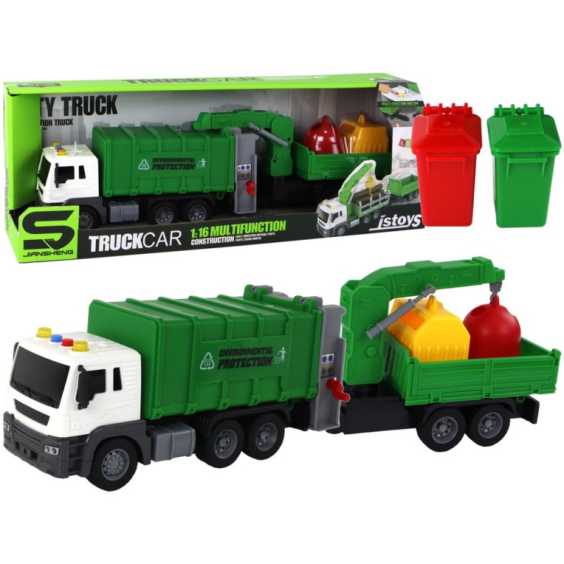 Garbage Truck With Crane Friction Drive Green 1:16