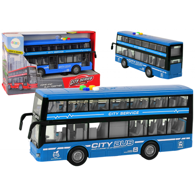 Battery Operated Double Decker Bus Lights Sounds Friction Drive Blue