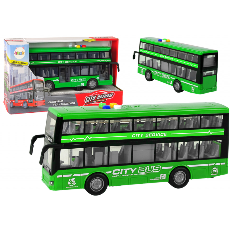 Battery Operated Double Decker Bus Lights Sounds Friction Drive Green