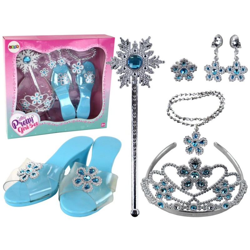 Princess Set Costume Crown Jewelry Wand Shoes Blue 8 pcs.