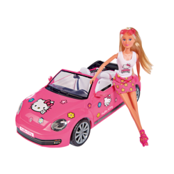 SIMBA Steffi doll in a convertible Volkswagen the Beetle Hello Kitty