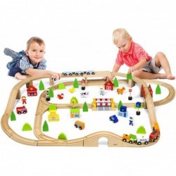 Puidust rong rongirajaga lastele 90 elementi Viga Toys