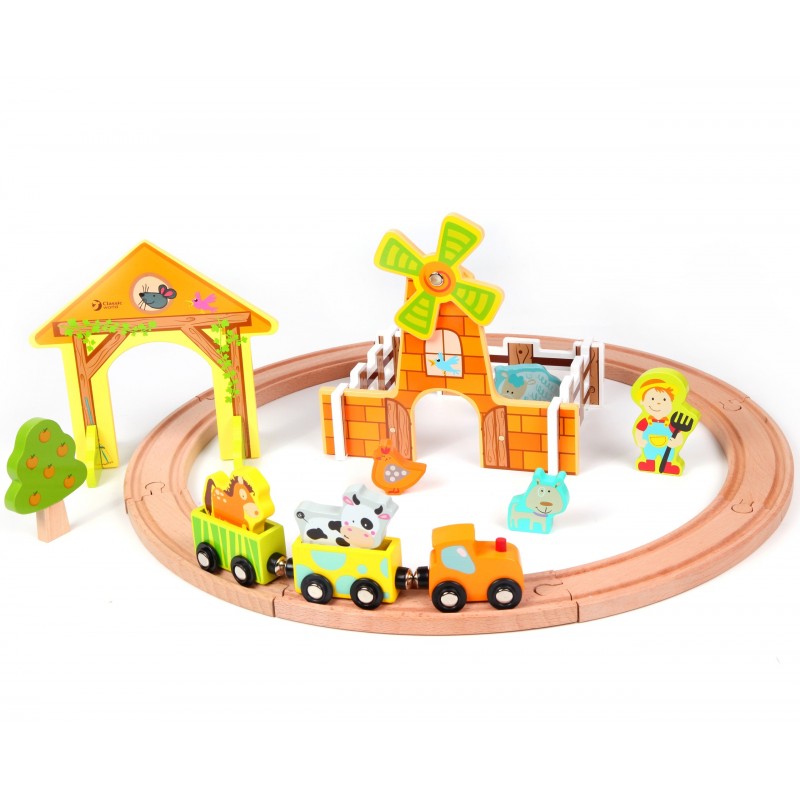 Children's Wooden Train Set Classic World Farm