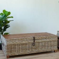 Сундук-столик вспомогательный EGROS 120x60xH39см, деревянная рама с плетением из ротанга, цвет  серый