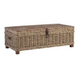 Trunk-side table EGROS 120x60xH39 table top  recycled wood, wooden frame with natural rattan weaving, color  grey