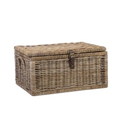 Basket KLAY with lid 76x53xH36cm, wooden frame with natural rattan weaving, color  grey