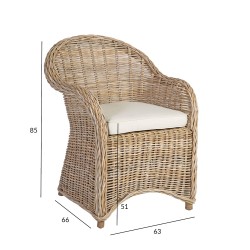 Кресло KATALINA с подушкой 63x66xH85см, рама из ротанга с натуральным плетением из ротанг, цвет  серый