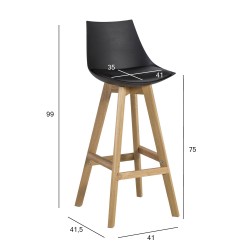 Барный стул SONJA 41x41,5xH99cм, сиденье  пластик   кожзаменитель, цвет  чёрный, ножки  дуб