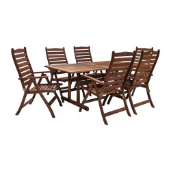 Aiamööblikomplekt VENICE laud ja 6 tooli (07090), 180x90xH74cm, puit  meranti, viimistlus  õlitatud