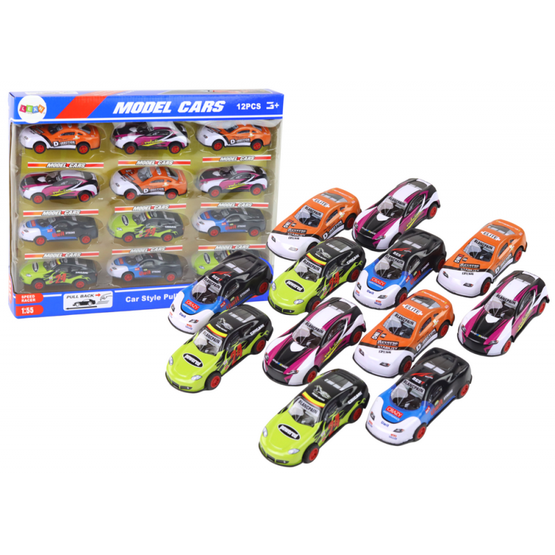 Set of Sports Cars 1:55 With Friction Drive, 12 Colorful Pieces