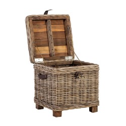 Trunk-side table EGROS 42x42xH43cm table top  recycled wood, wooden frame with natural rattan weaving, color  grey