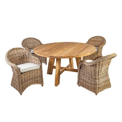 Садовая мебель KATALINA стол и 4 стульев (42052) D150xH78см, массива древесины тика повторного использования
