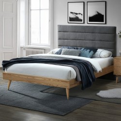 Bed ROMAN 160x200cm, grey fabric oak