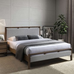 Bed VOKSI 160x200cm, grey fabric walnut