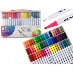 Set of 60 colored marker pens in an organizer