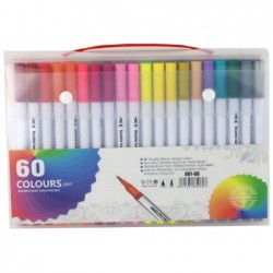 Set of 60 colored marker pens in an organizer