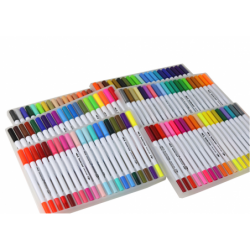 Set of 120 colored marker pens in an organizer