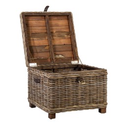 Trunk-side table EGROS 60x60xH45cm table top  recycled wood, wooden frame with natural rattan weaving, color  grey