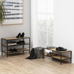 Полка для обуви SEAFORD 77x35xH50см, ,полки  мебельная пластина с ламинированным покрытием, цвет  дуб, рама  металл