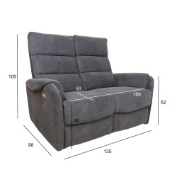 Sofa BOWERS 2-seater electric recliner, grey
