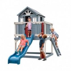 Wooden Playground House with Slide and Sandbox Backyard Discovery