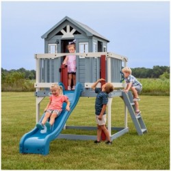 Wooden Playground House with Slide and Sandbox Backyard Discovery