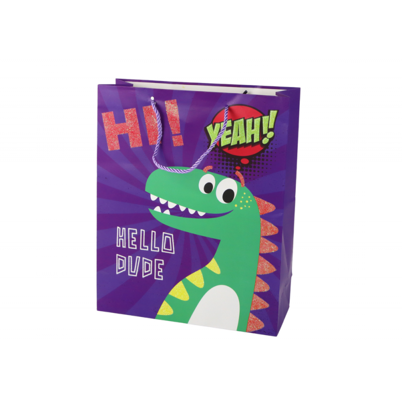 Purple Dinosaur Paper Gift Bag 41.5cm x 30cm x 12cm