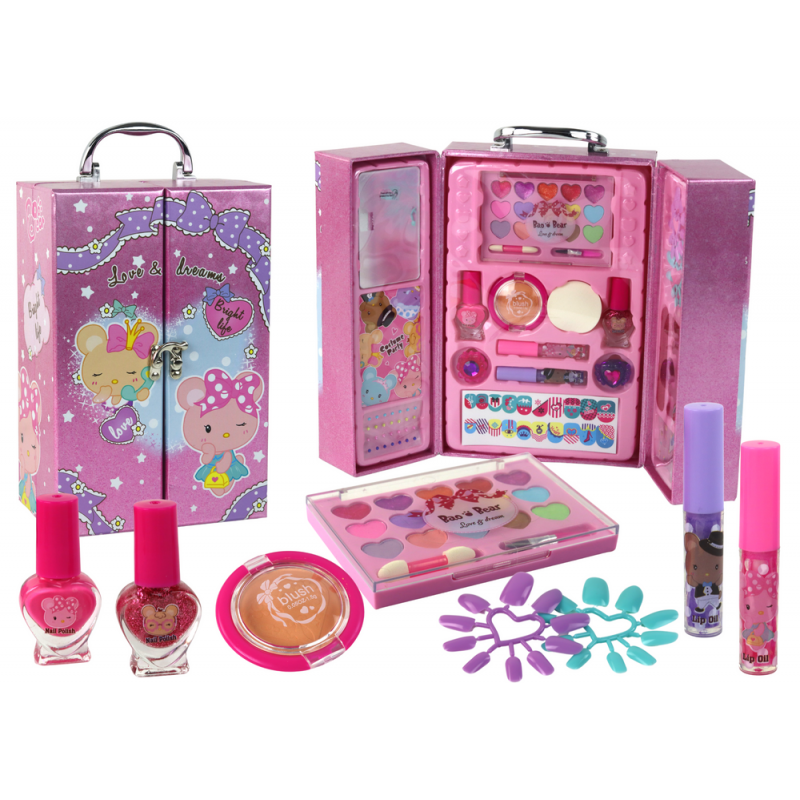 Beauty Makeup and Nail Set in a Pink Suitcase