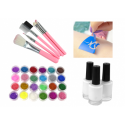 Tattoo kit Glitter Matte Powder 3 Glue Brushes 187 Designs