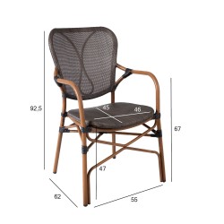 Chair BAMBUS with armrests, dark brown