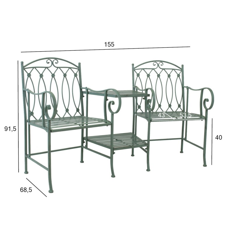 Садовая скамейка со столом MINT 155x68,5x91,5см, кованое железо, античный зеленый